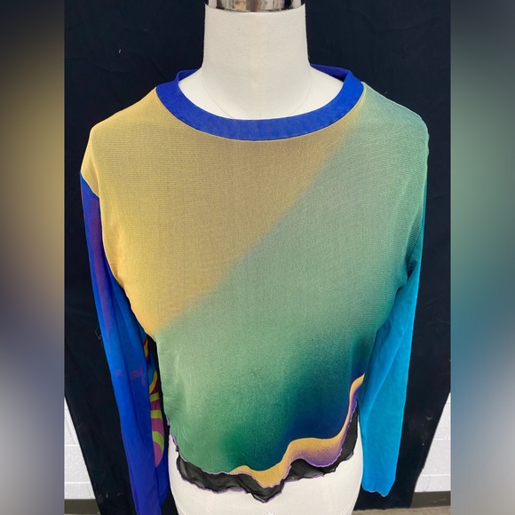 Colourful mesh layered long sleeve top Expired Girl - Picture 2 of 7